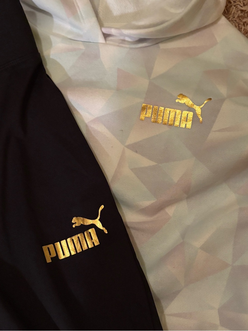 Puma White Geometric Hoodie with Black & Gold Leggings - Picture 4 of 7